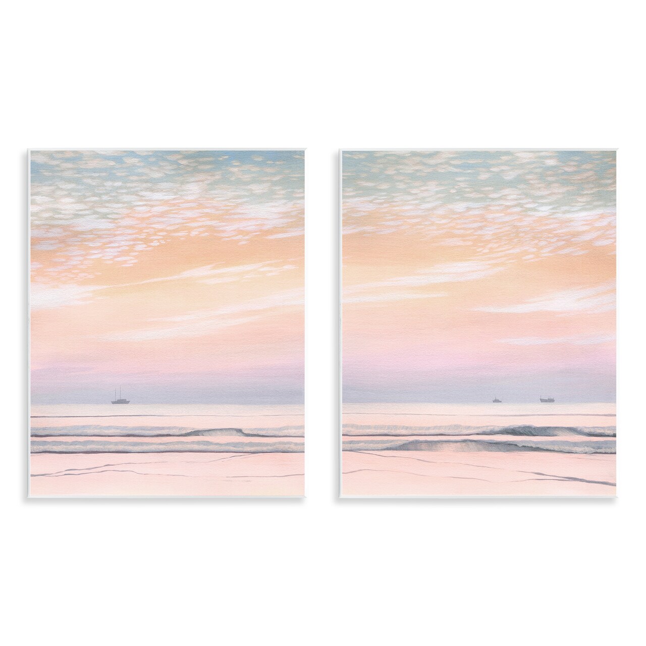 Stupell Industries Peachy Coastal Sunrise 2pc Wall Plaque Art Set Design by Grace Popp